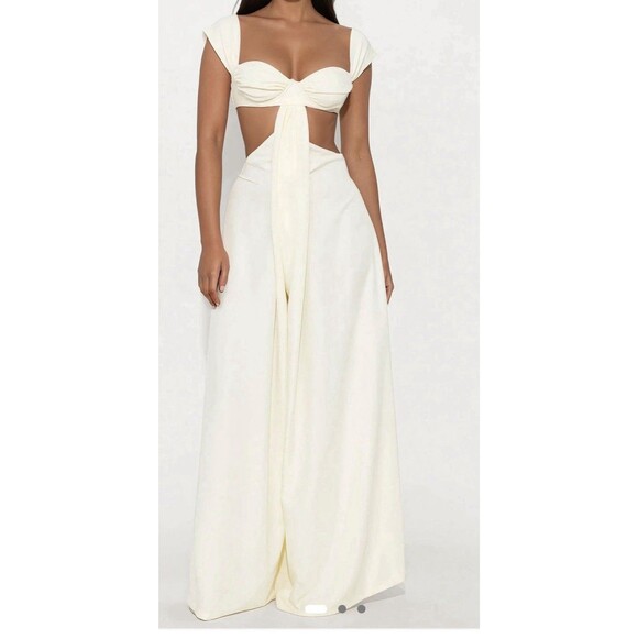 Fashion Nova Pants - NWT FASHION NOVA Butter Yellow Gauze Wife Leg Cut Out Out Jumpsuit Sz L